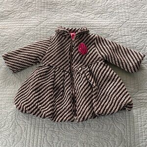 Penelope Mack Black and White Puff Coat with Pink Accent